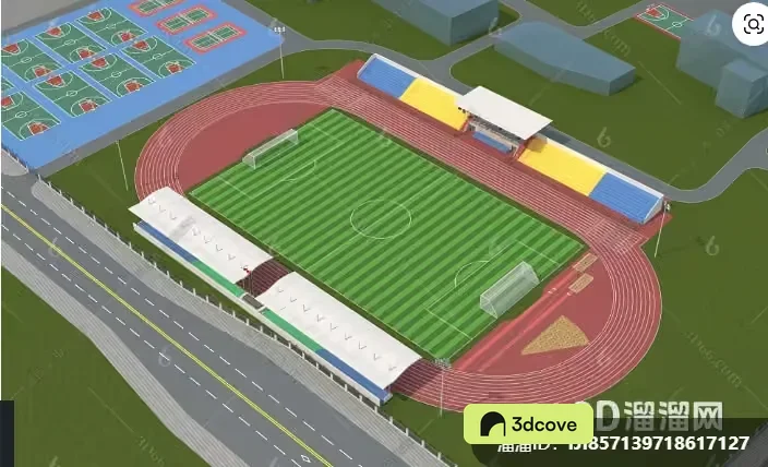 The Main Subject Is A 3D Rendering Of A Sports Stadium