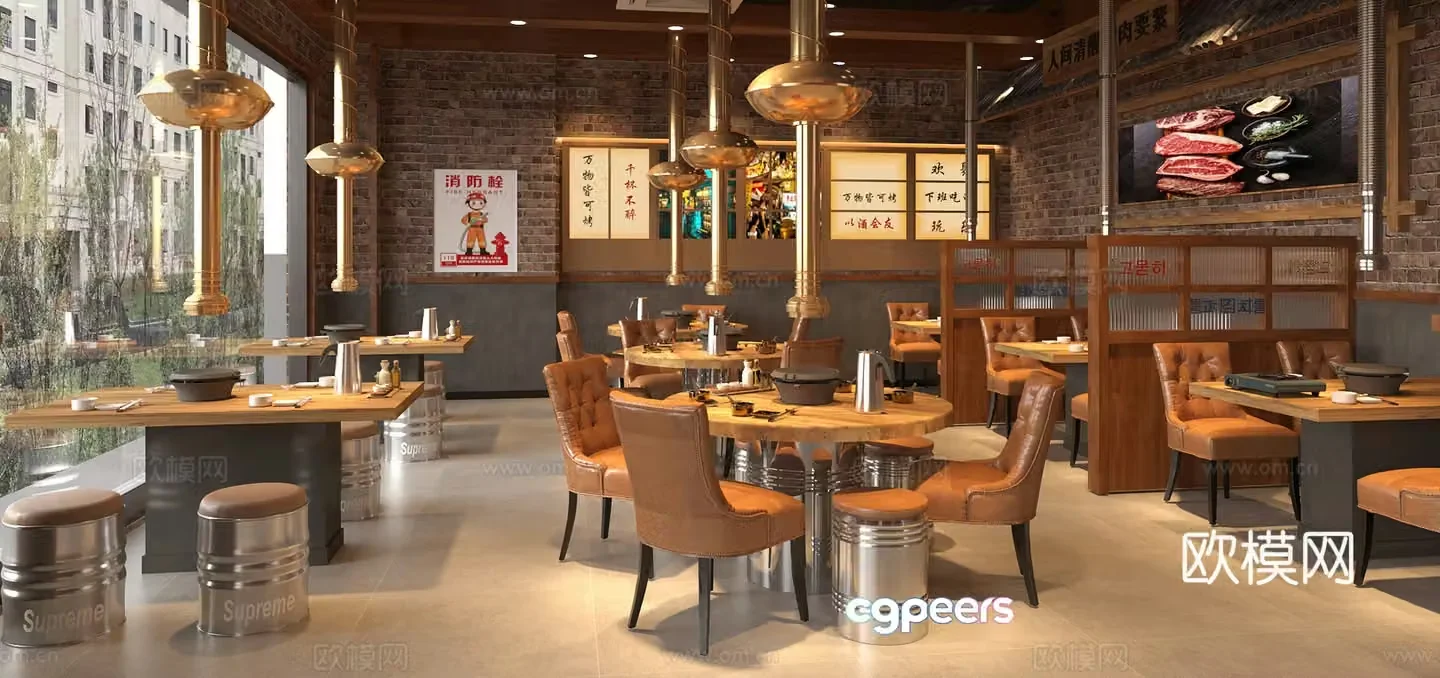 Industrial style hot pot restaurant Korean barbecue barbecue restaurant 3d model