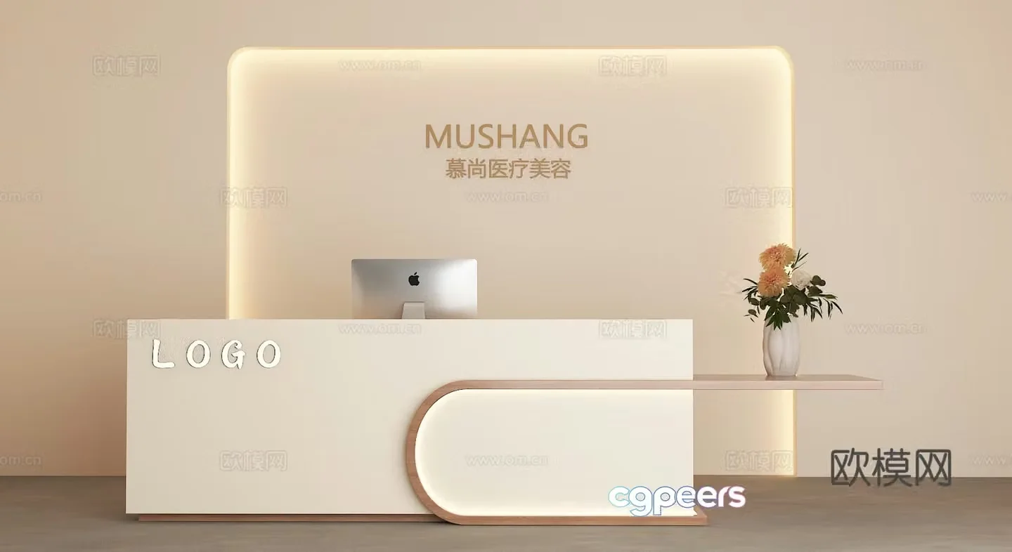 Modern minimalist front desk reception desk 3D model