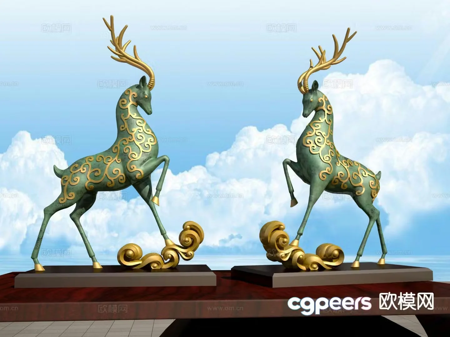 Sika deer sculpture landscape 3d model