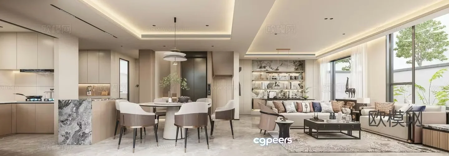 New Chinese style living and dining room 3D model