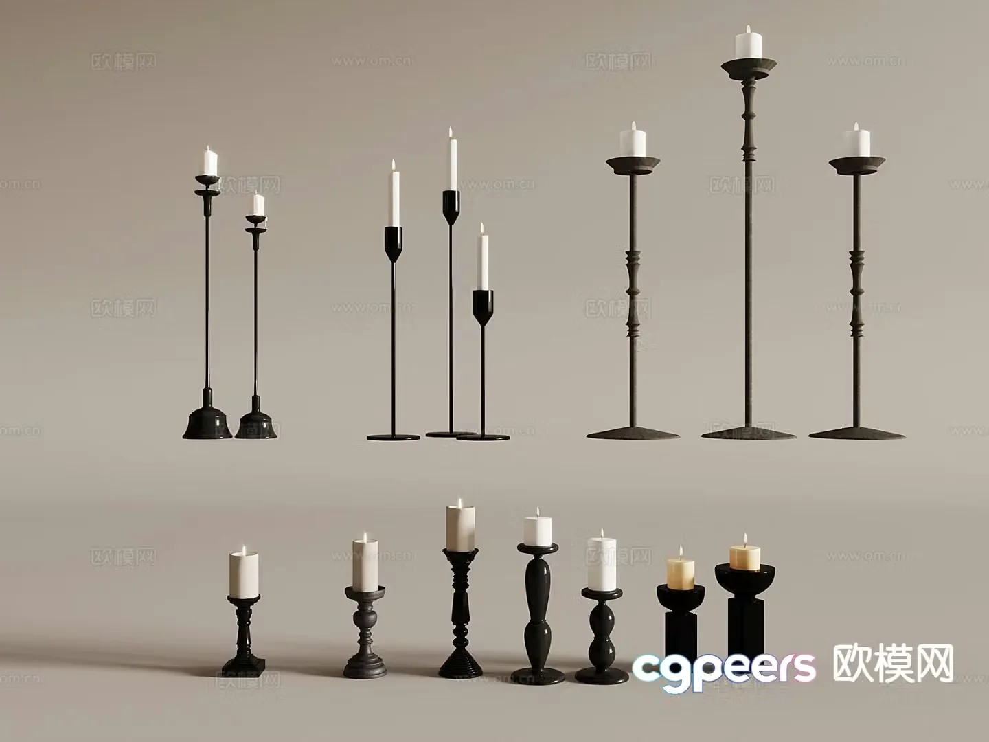 European style candle candlestick lamp 3d model