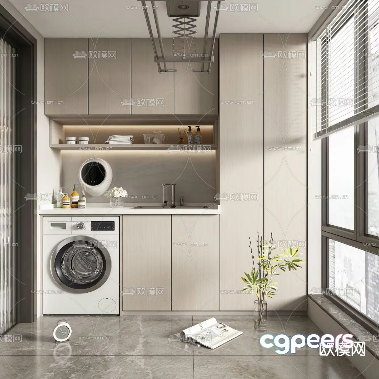 Balcony washing machine cabinet laundry room 3d model