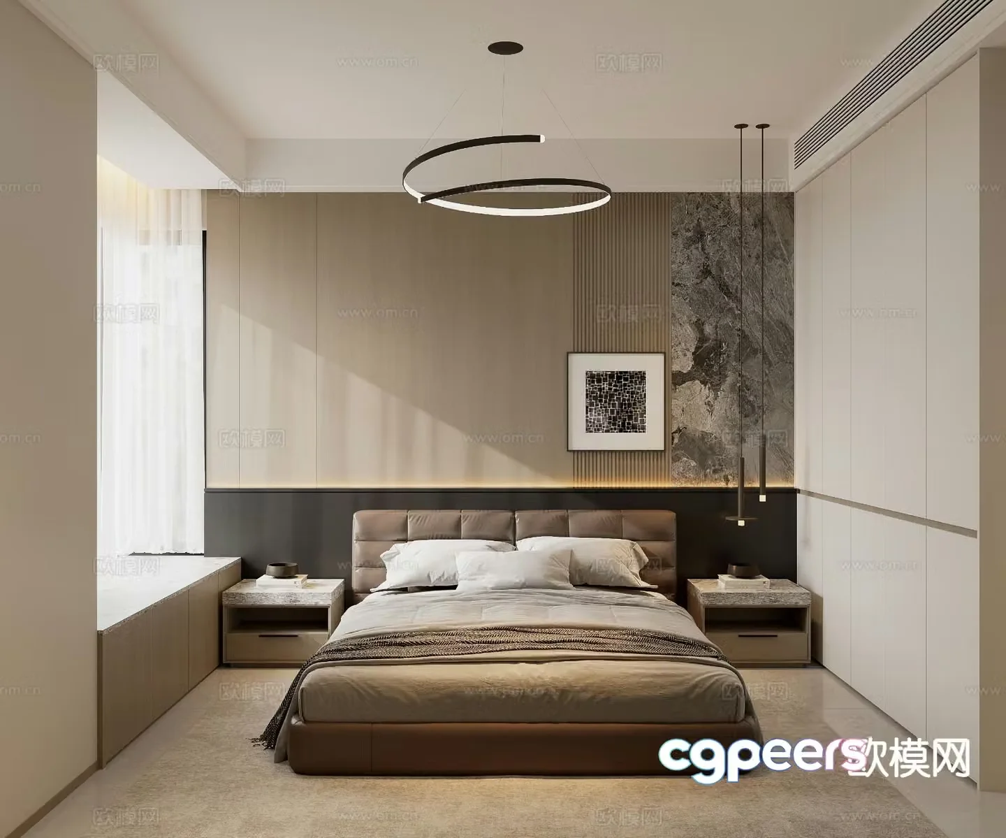 Italian light luxury bedroom second bedroom 3D model