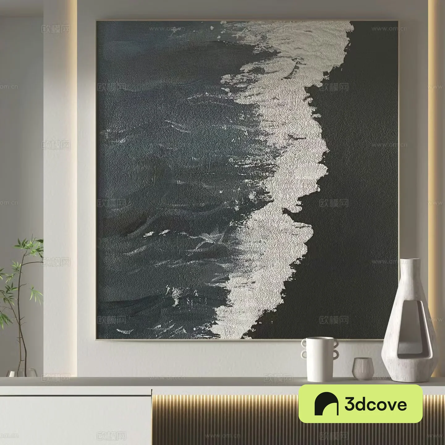 Wabi-sabi style oil painting wave hanging painting