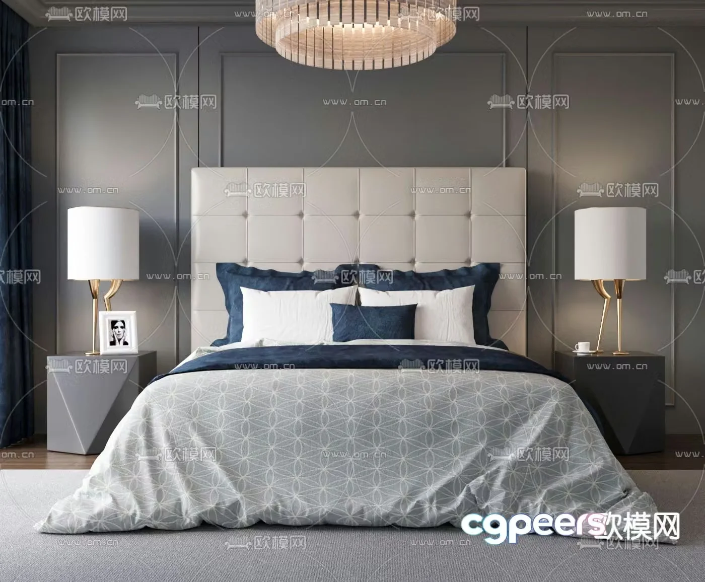 High back double bed 3d model