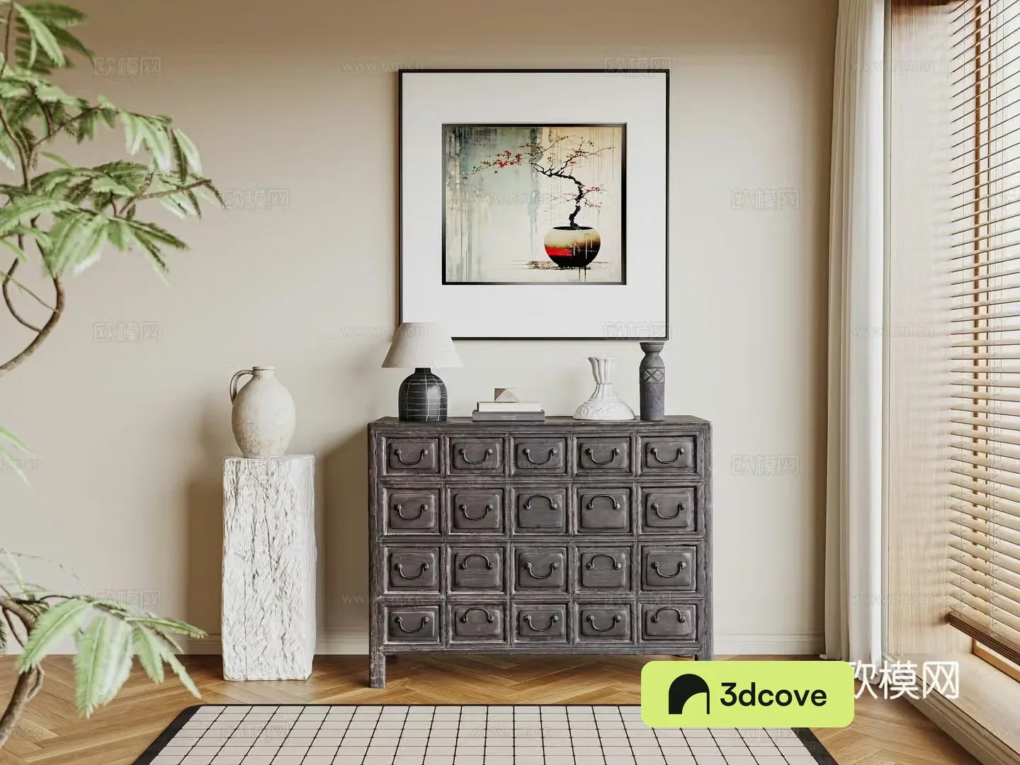 Chinese style cabinet Chinese style entrance cabinet side cabinet hanging painting carpet