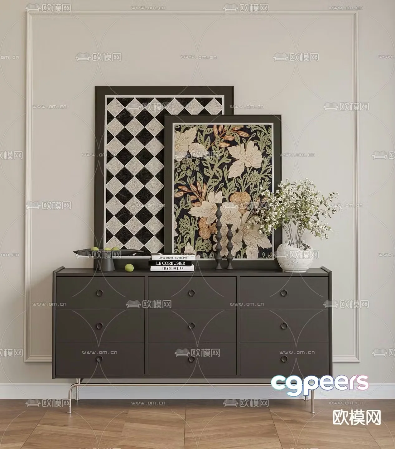 French side cabinet chest 3d model