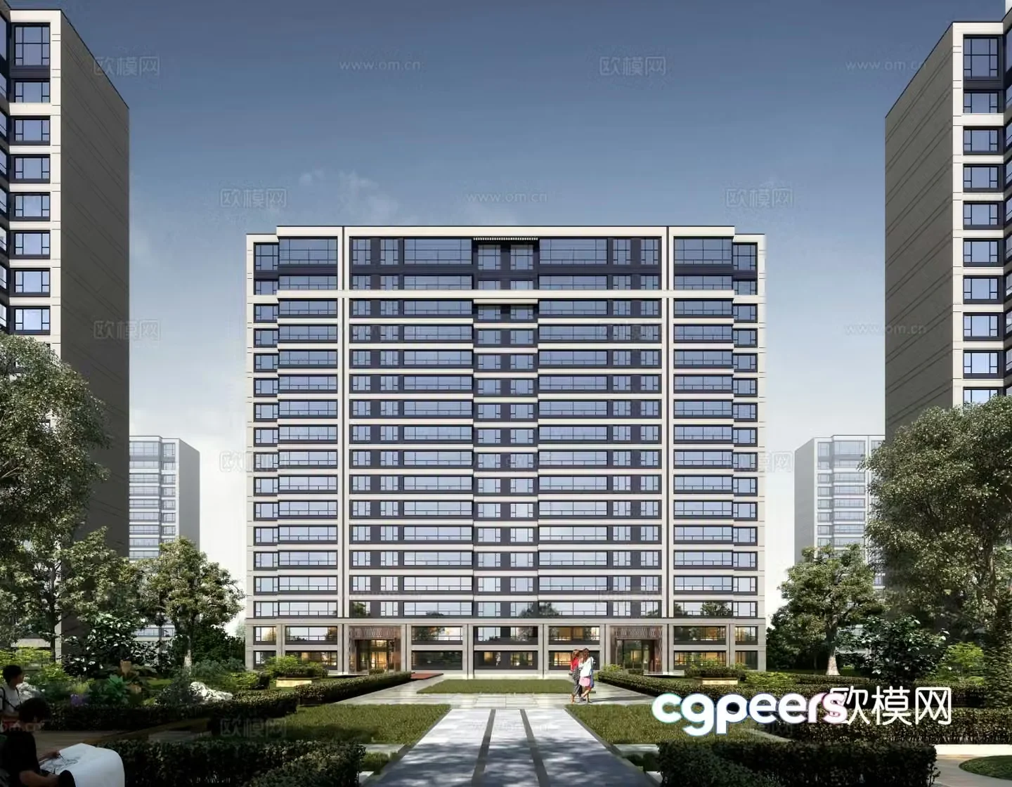 Multi-story residential building exterior 3D model