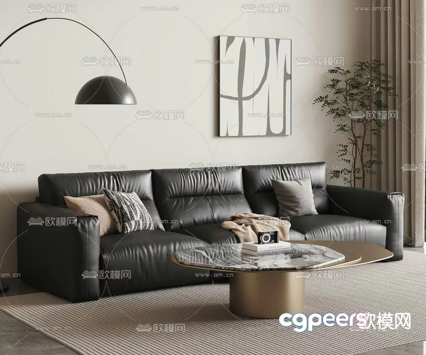 Modern three-seat sofa 3d model