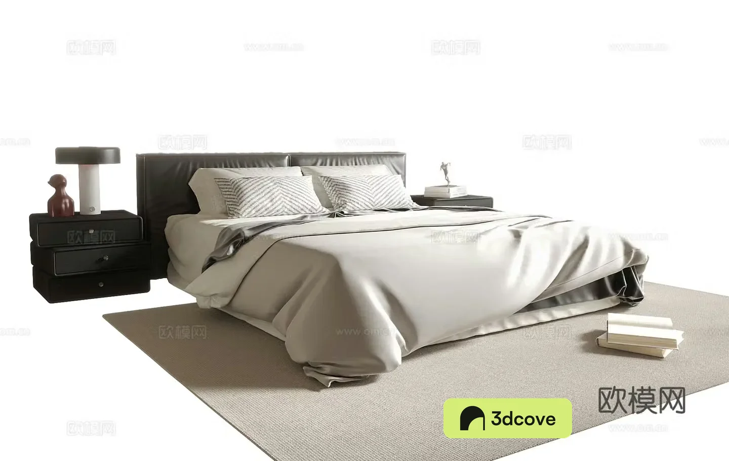Modern double bed bedside table carpet bedding