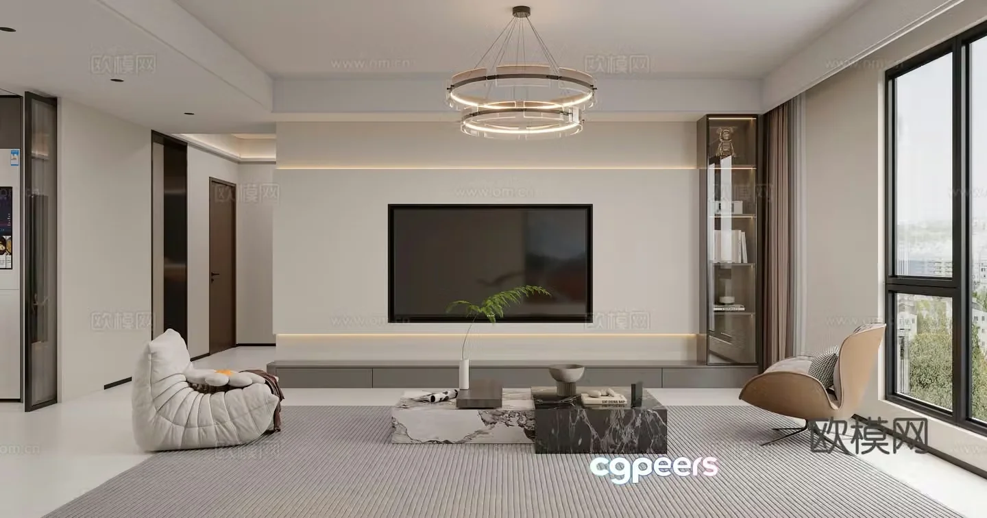 Modern living room TV background wall leisure chair side table corner table single chair modern living and dining room 3d model
