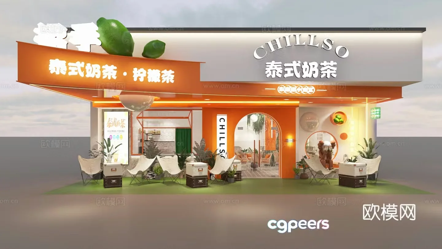 Southeast Asian milk tea shop Thai milk tea shop Mentou door store Outdoor 3D model