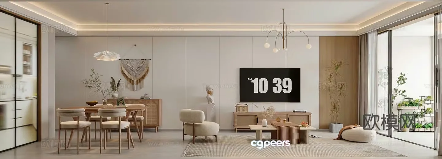 Wasabi Living Dining Room Modern Living Room Simple Cream Style Dining Table Combination Sofa Leisure Chair 3D Model