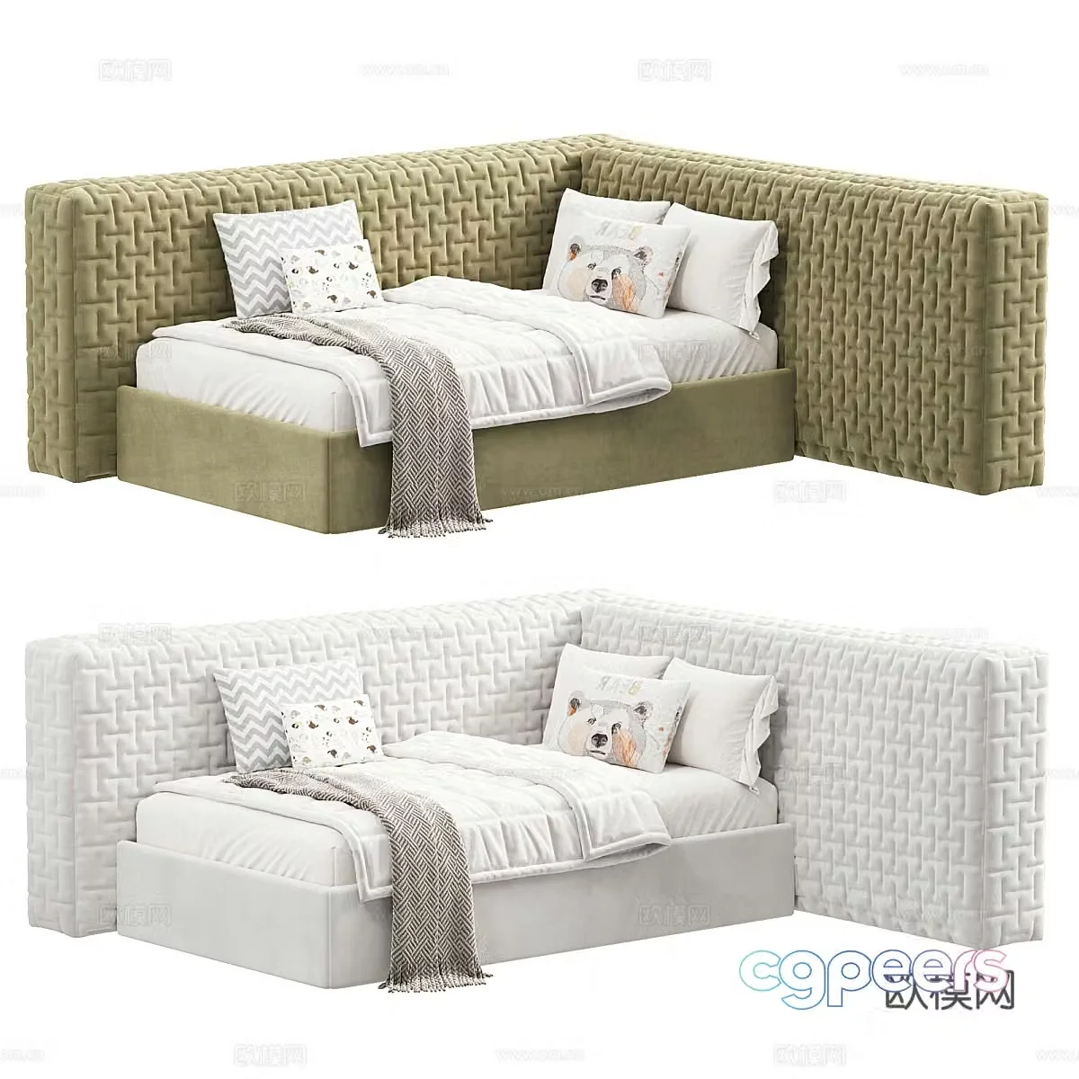 Modern Italian cream style fabric children’s bed 3D model