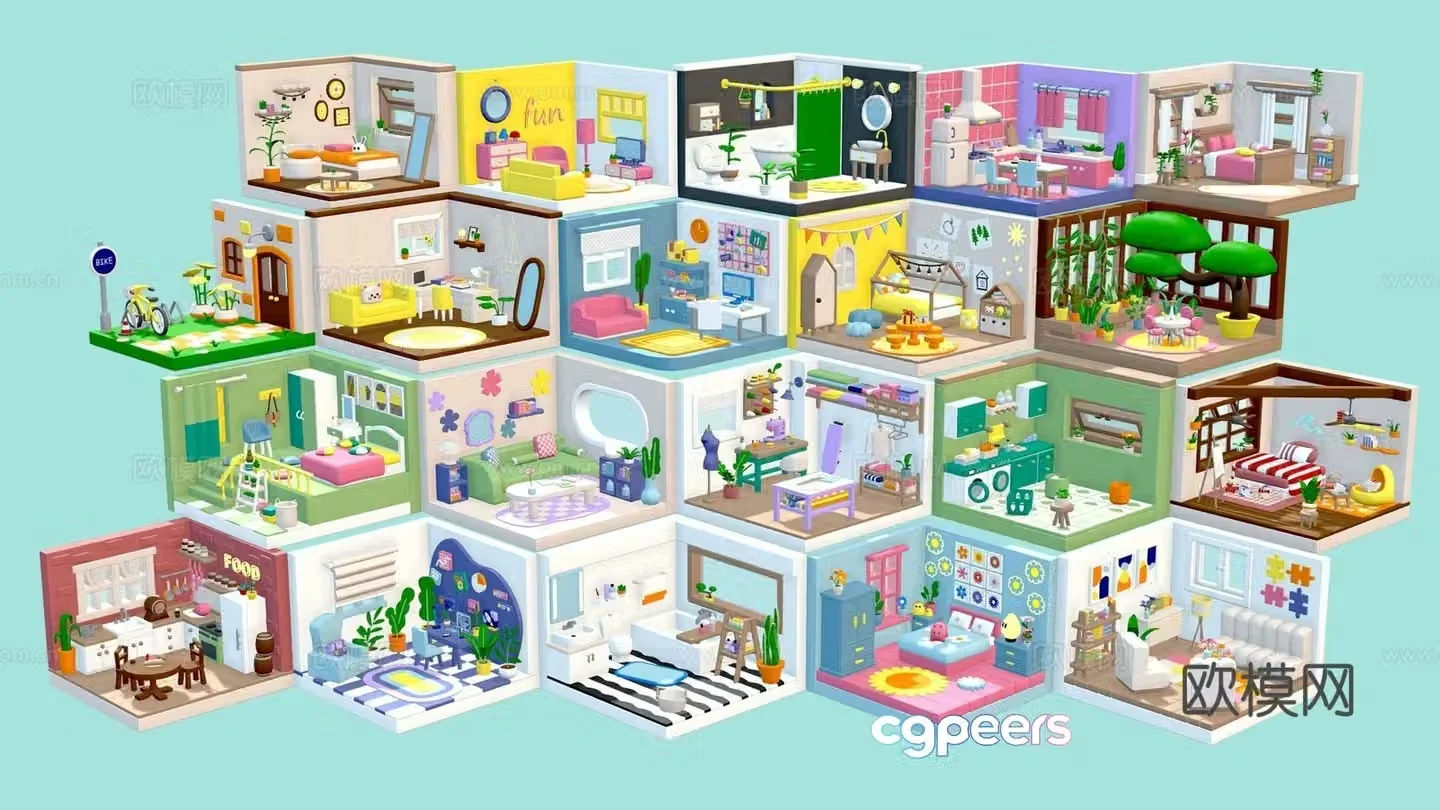 Comfortable cartoon room interior 33d model 3d model