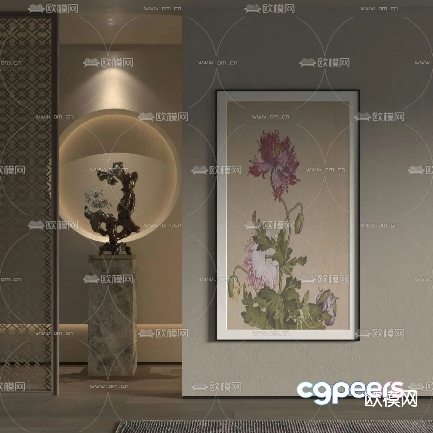 New Chinese style flower painting decorative painting 3d model