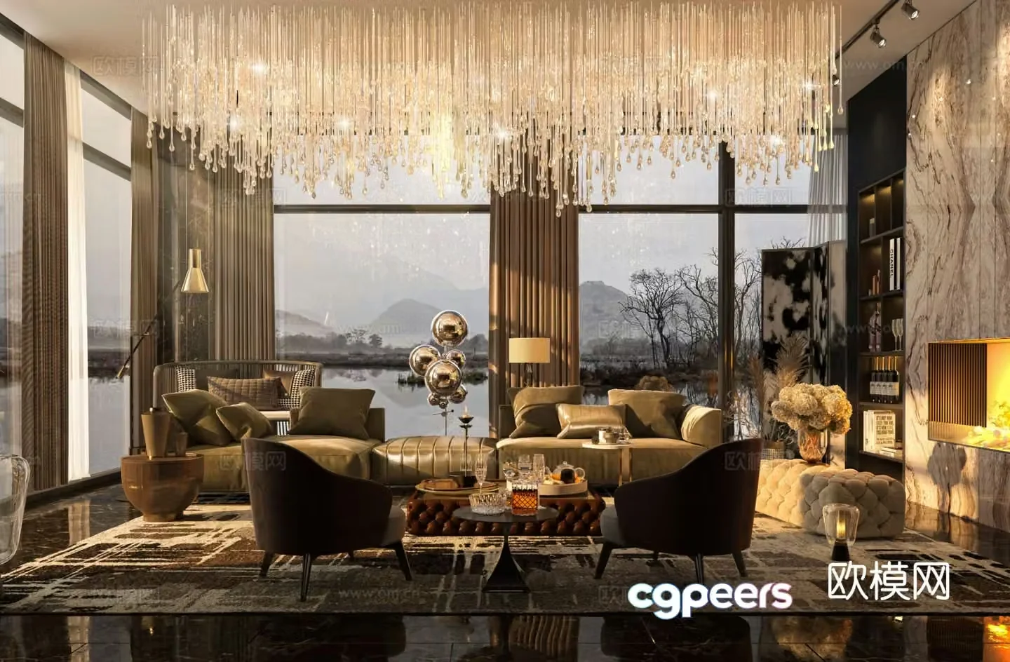 Light luxury style living room 3D model