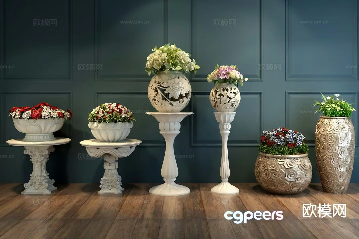 European carved vase vase flower flower flowers 3d model