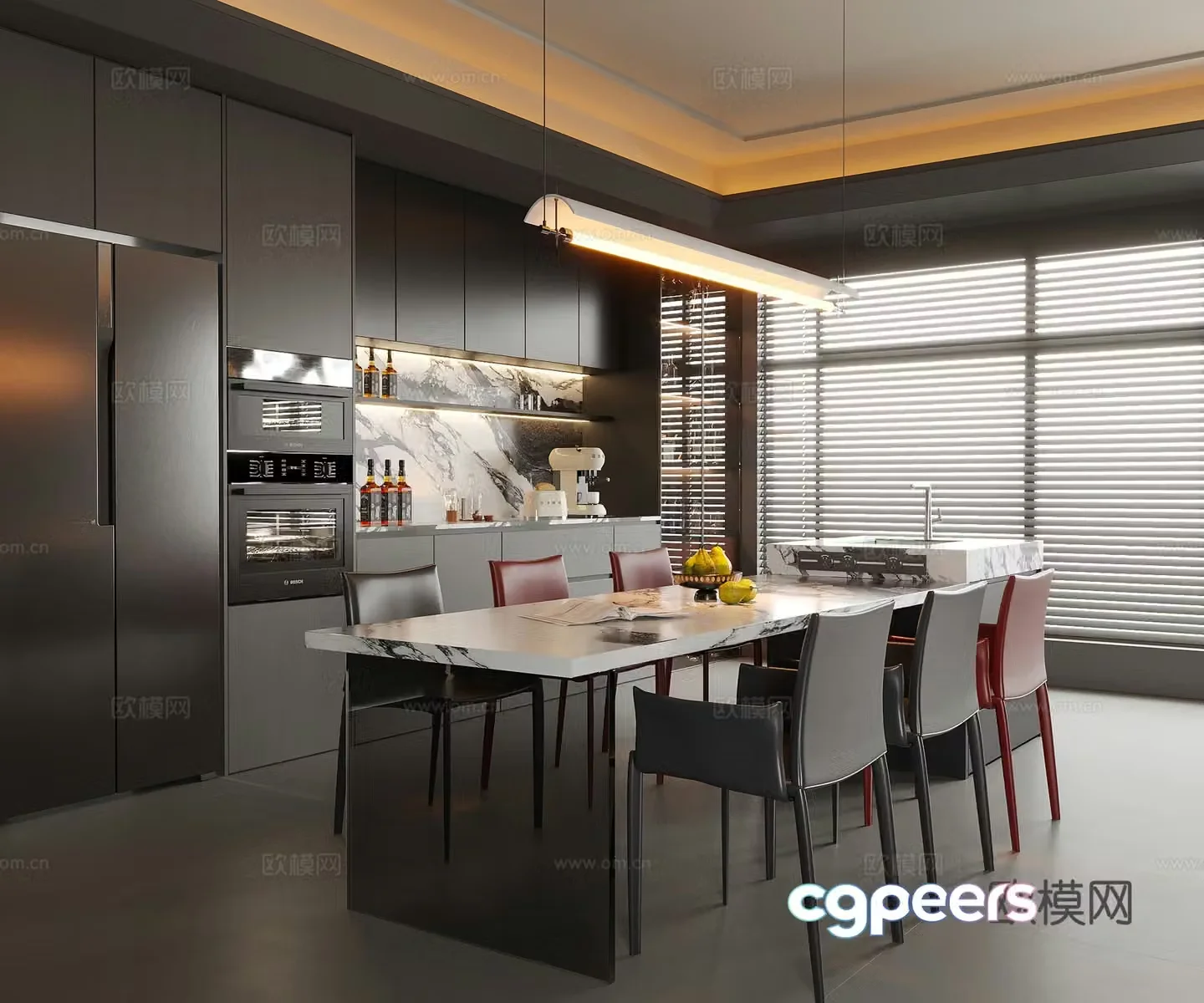Modern restaurant Dining table and chair Dining chair Sideboard Wine cabinet 3d model