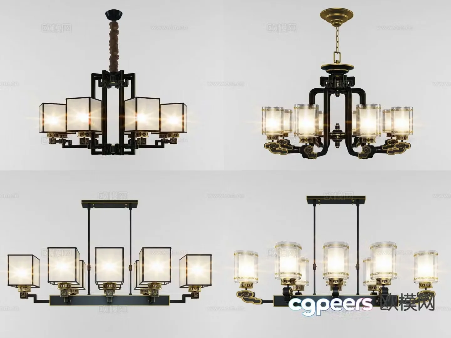 New Chinese style chandelier multi-head chandelier 3d model