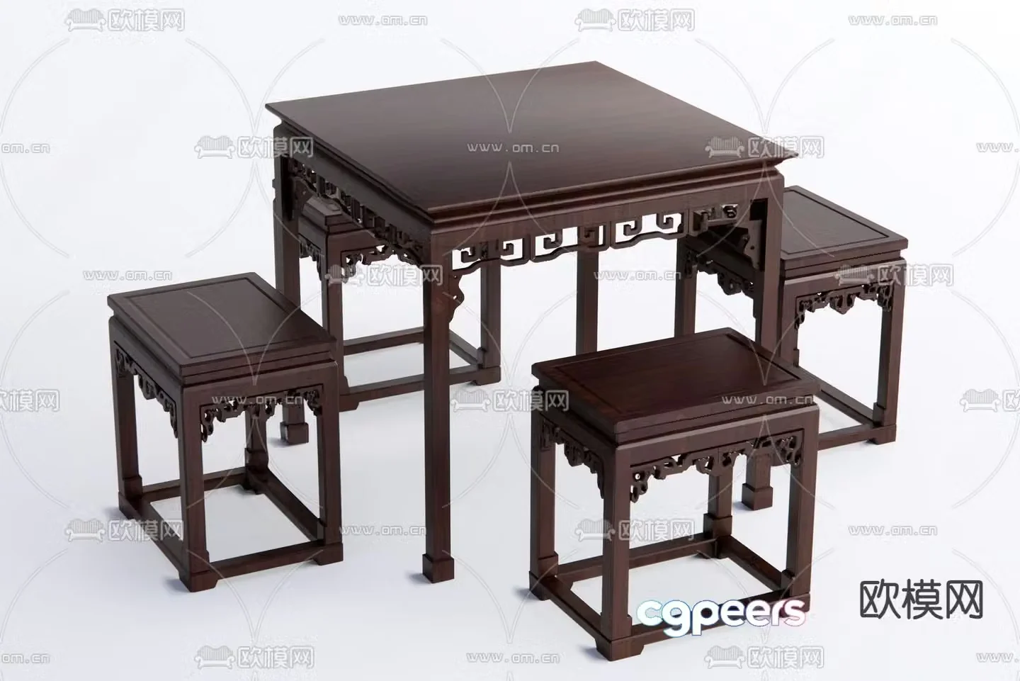 New Chinese dining table and chairs 3d model