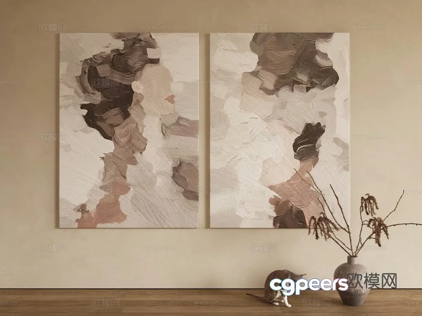 Modern texture painting decorative painting 3d model