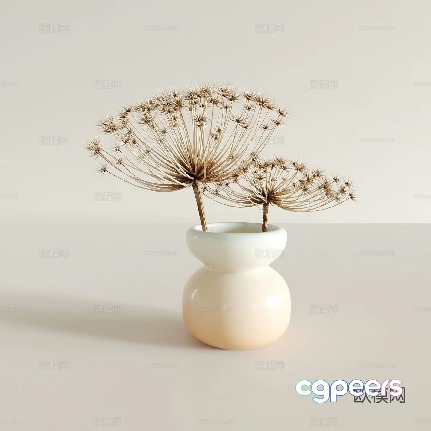 Cream style dandelion vase floral 3d model