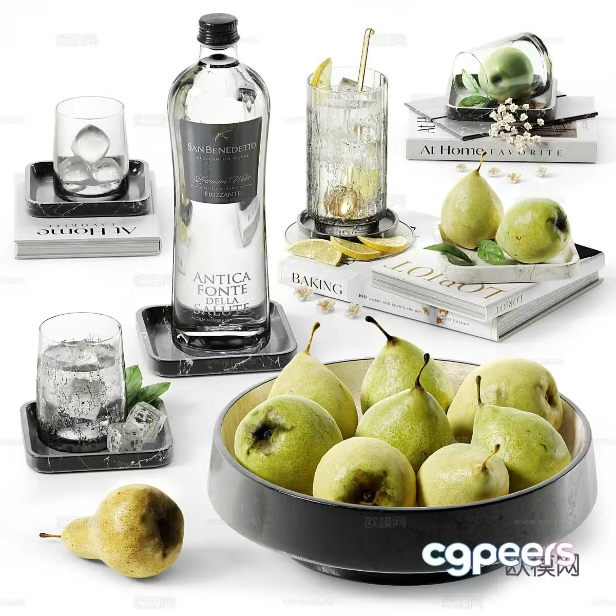 Modern dining table food wine drink 3d model