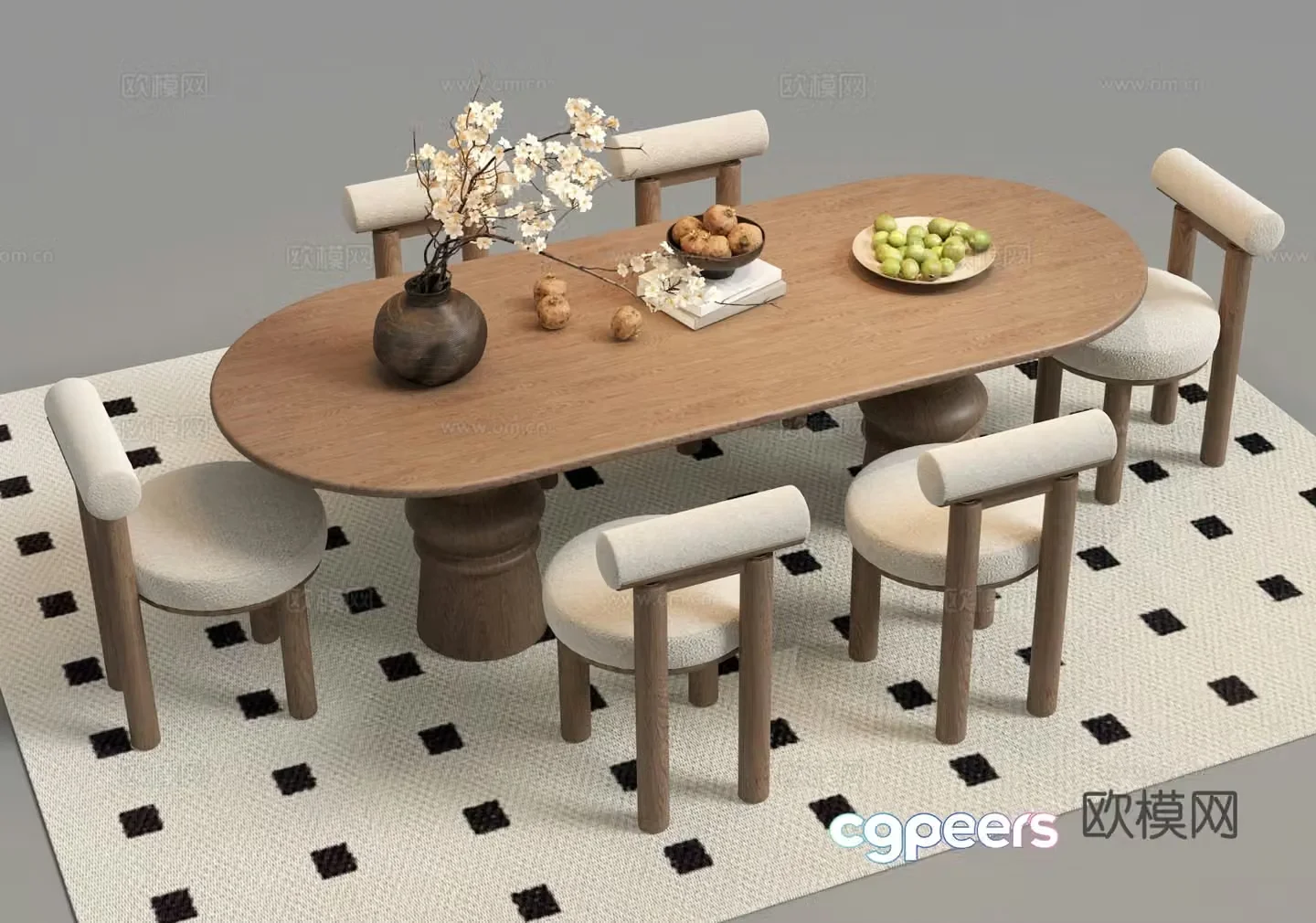 Wasabi Medium-old Dining Table and Chair Dry Branch Bonsai 3D Model