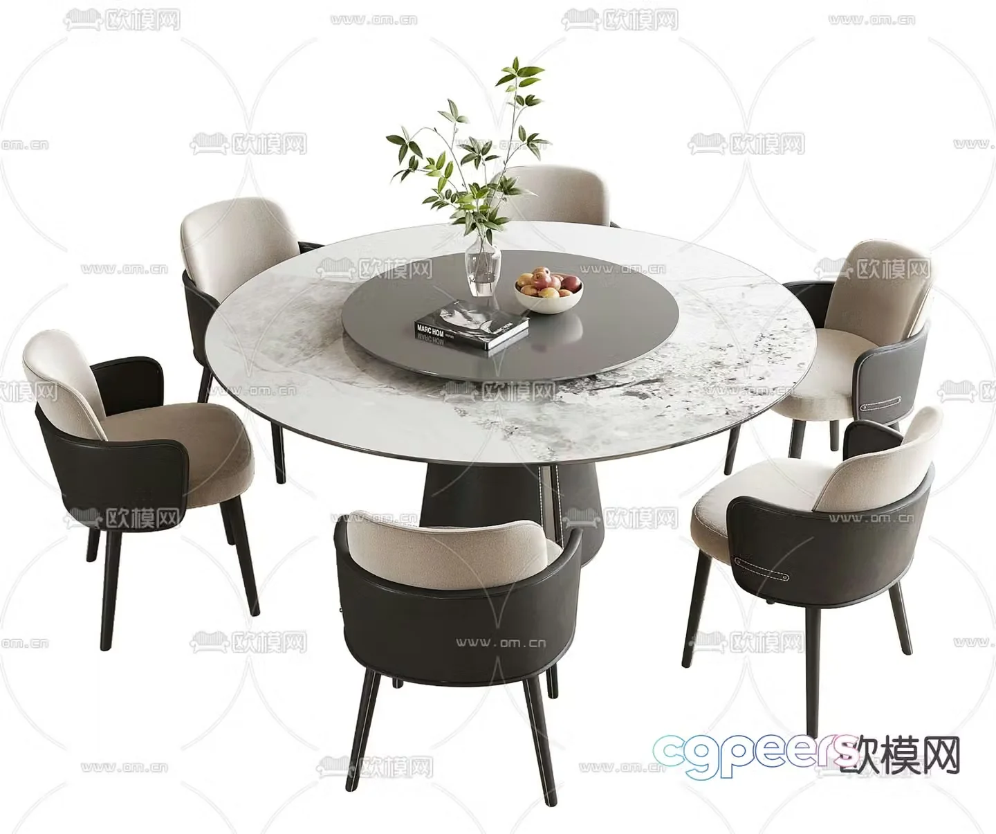 Round dining table and chairs slate dining table 3d model