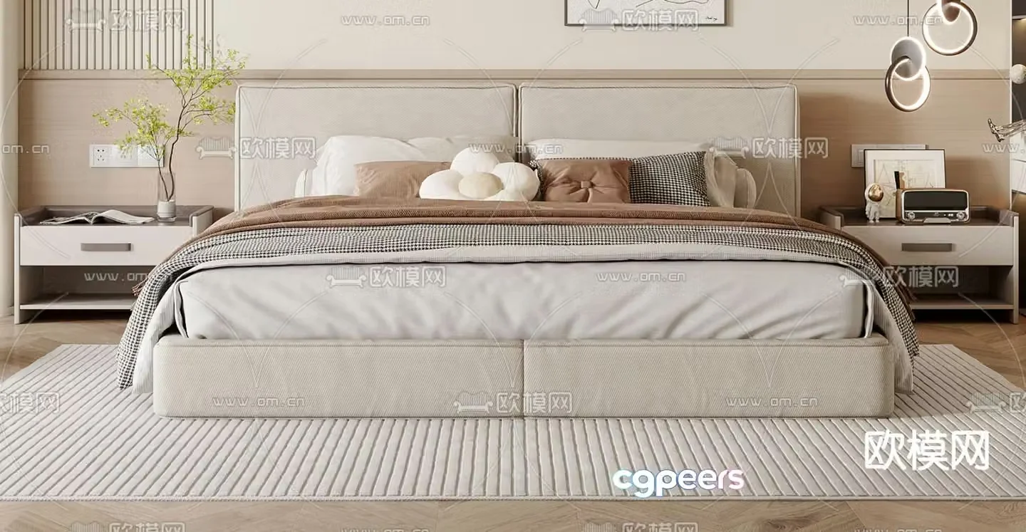Cream style double bed 3d model