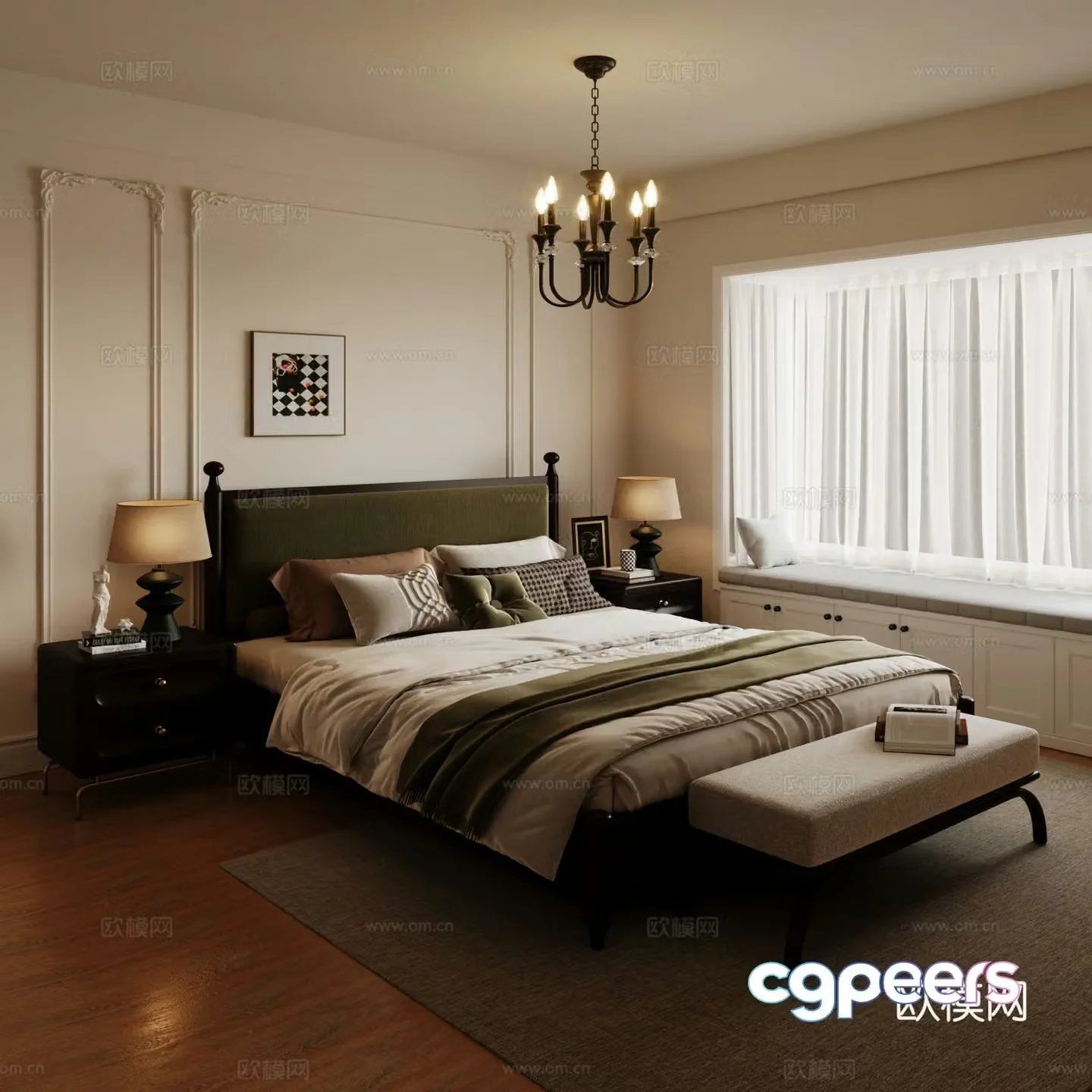 04 French bedroom double bed 3d model