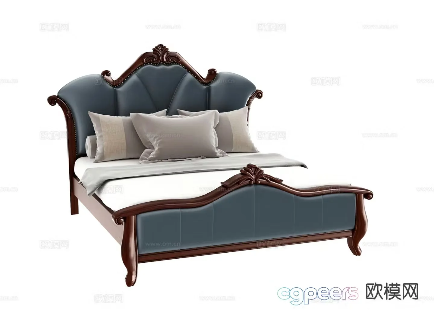 European double bed 3d model
