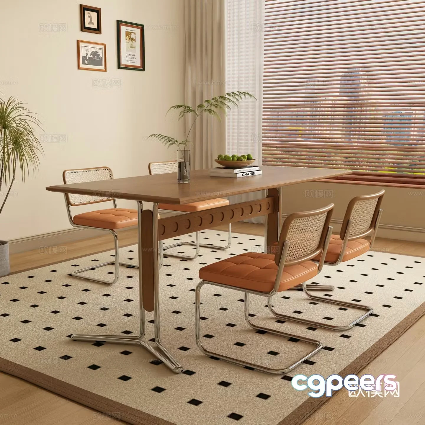 Medieval style dining table and chairs 3d model