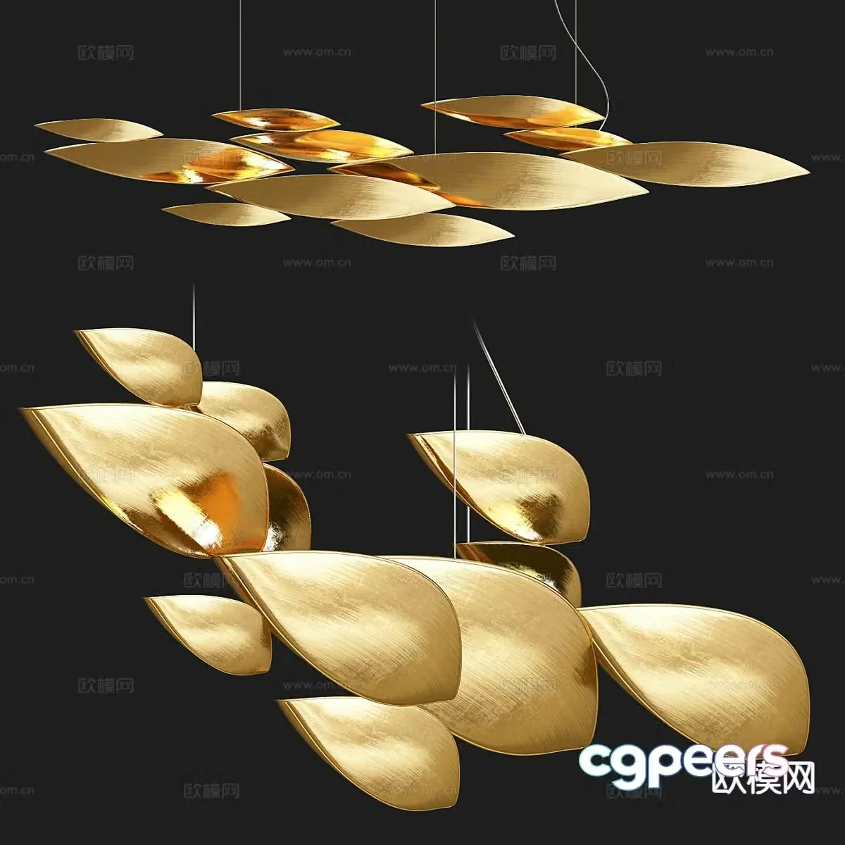 Light luxury decorative lamp golden chandelier 3d model