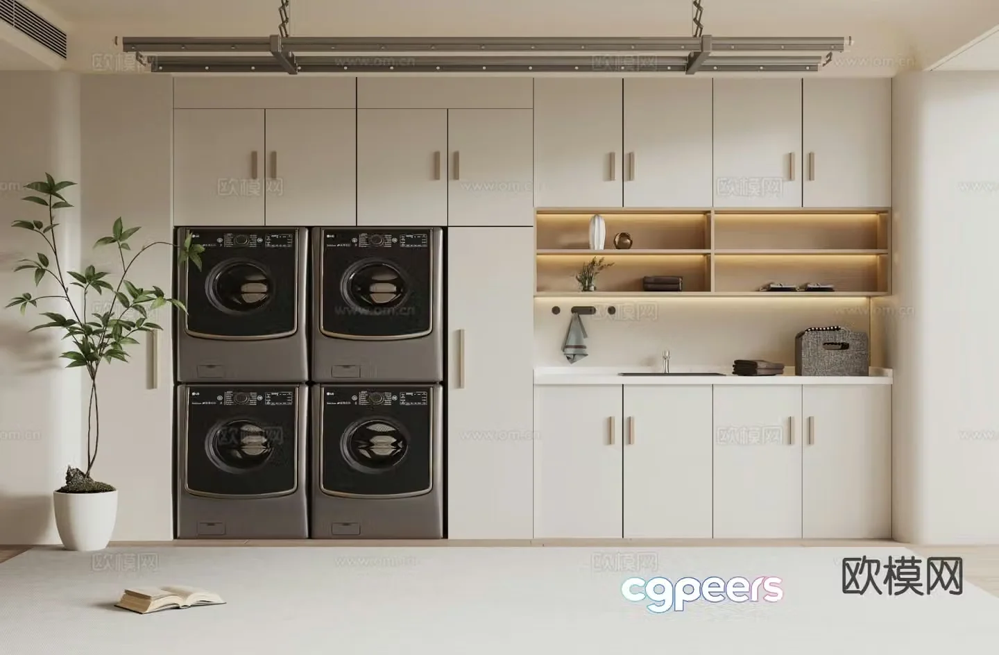 Cream style balcony cabinet washing machine cabinet 3d model