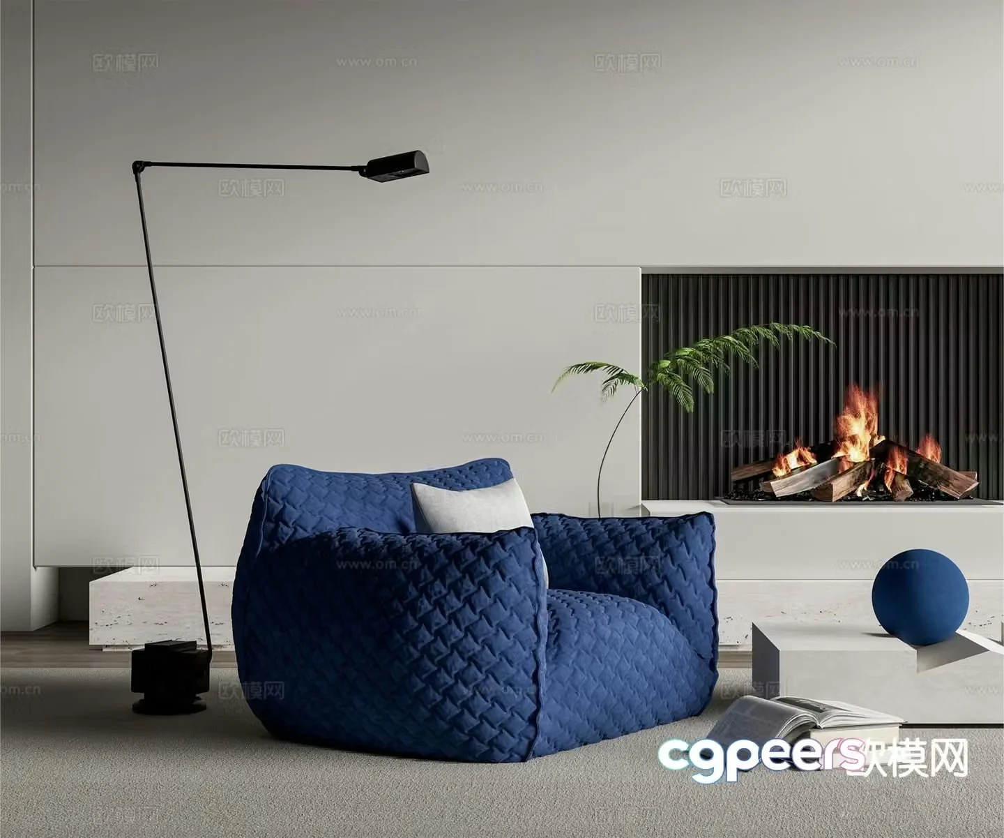 Blue fat man sofa single sofa leisure sofa 3d model