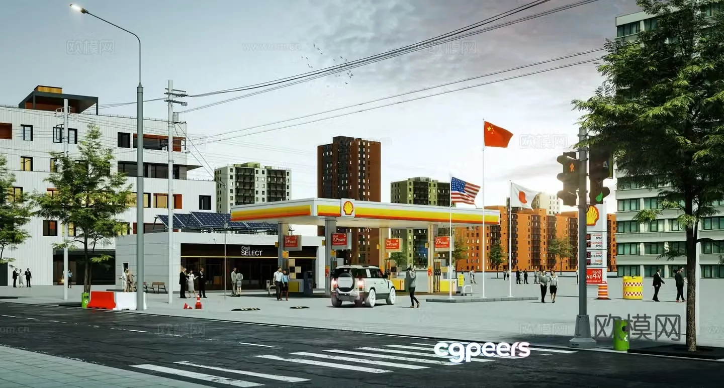 Modern gas station exterior 3d model