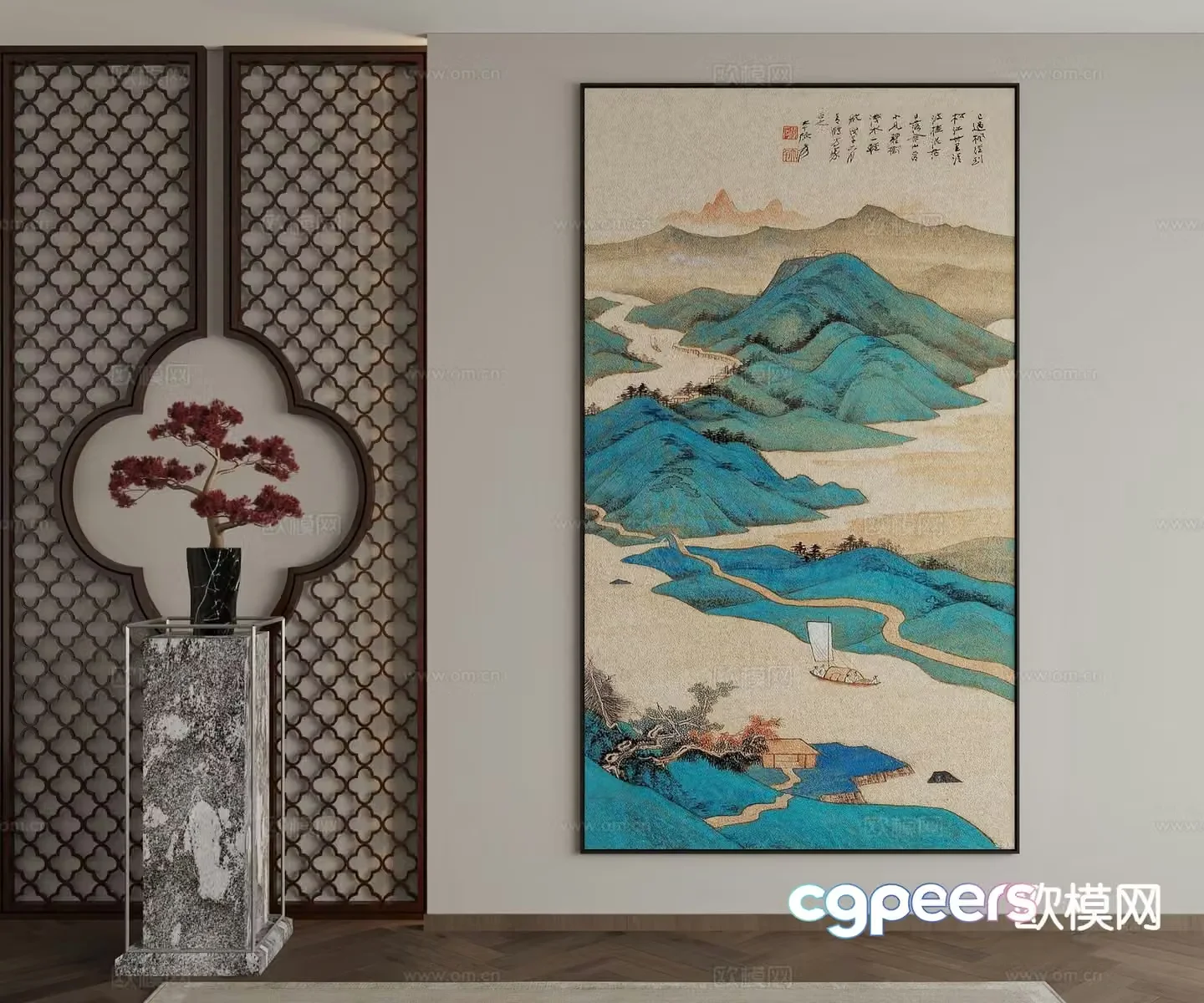 New Chinese style decorative painting landscape painting hanging painting 3D model