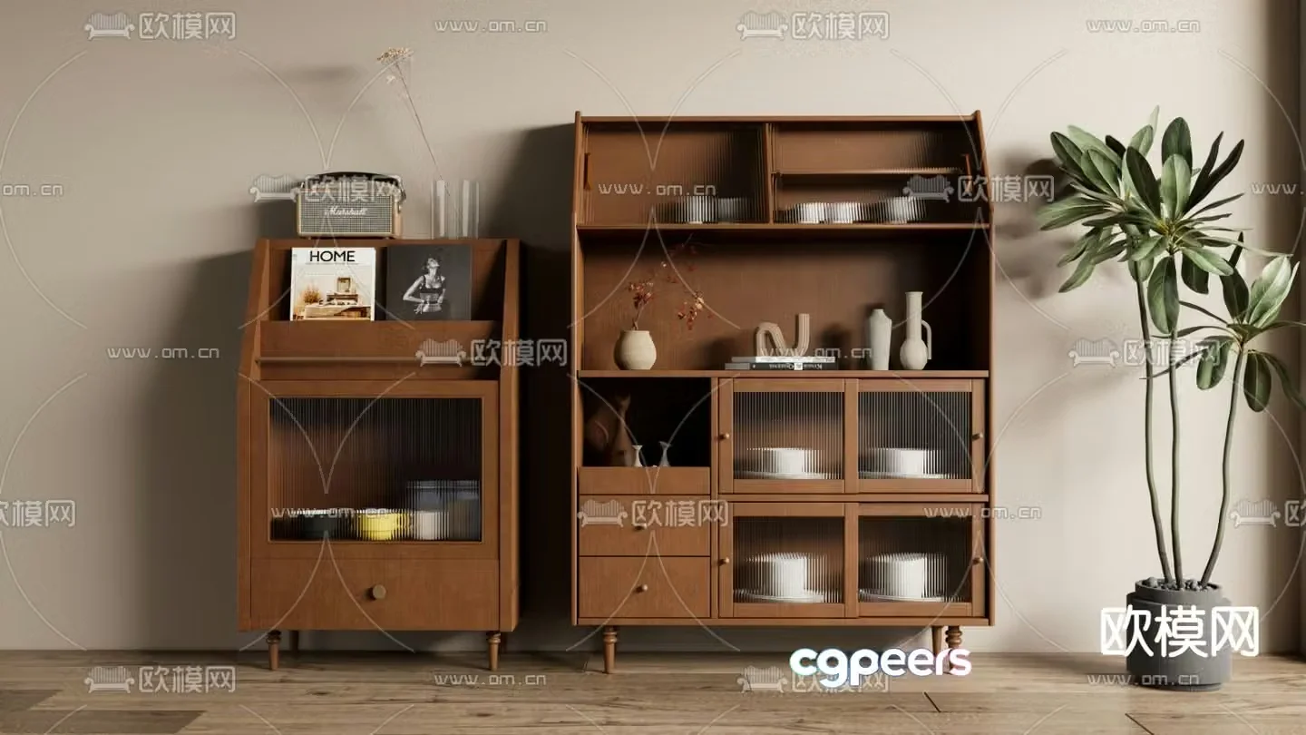 Middle-aged sideboard decorative cabinet 3D model
