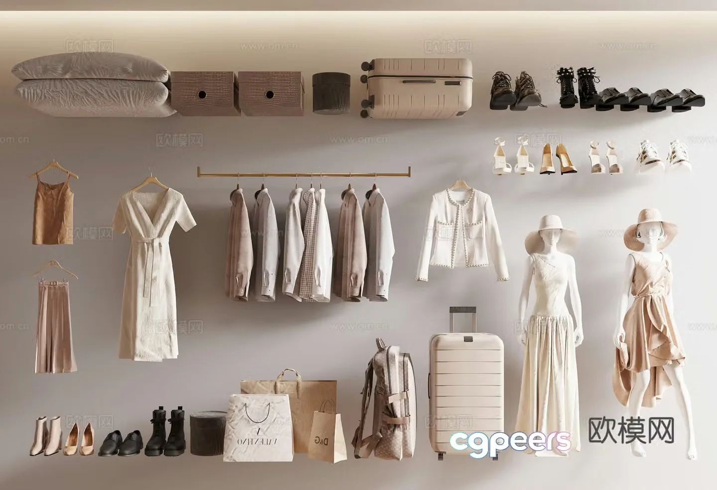 Clothes Bags Shoes 3d Model