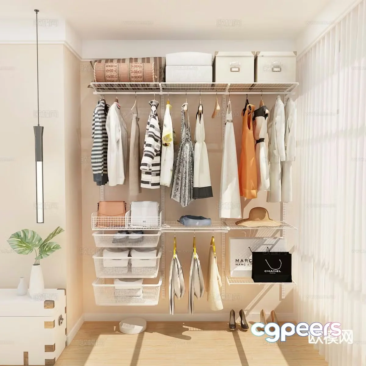 Full hanging clothes area iron wardrobe 3d model
