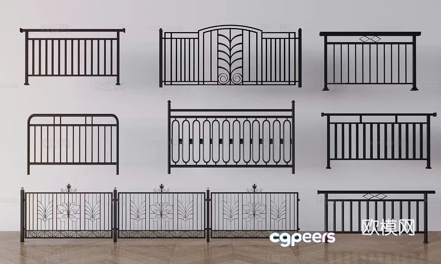 Wrought iron fence isolation railing Iron fence protective railing Stair hollow carved railing 3D model