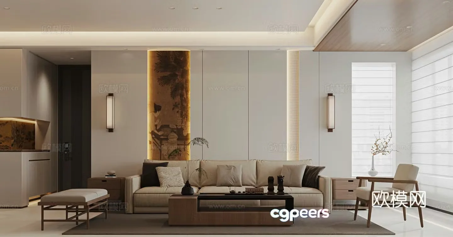 New Chinese style living room sofa background 3d model