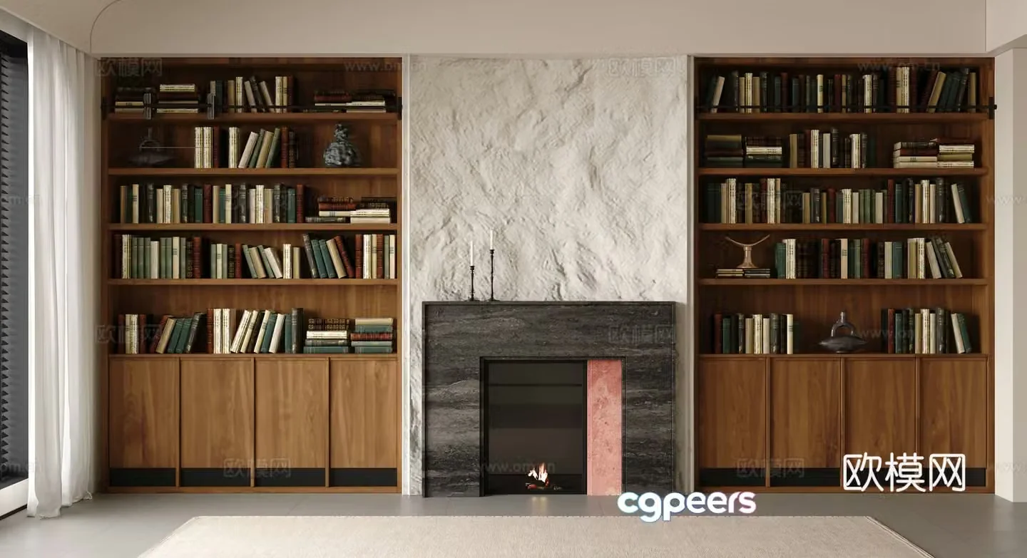 Modern bookcase Fireplace Ornament Book Ornament 3d Model