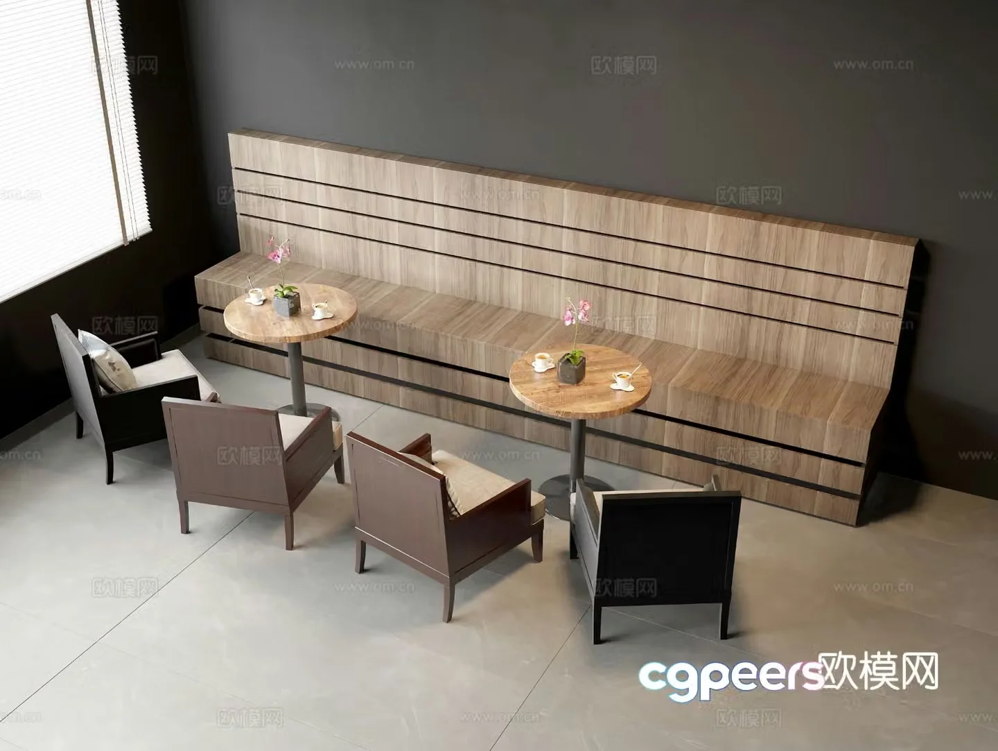 Card seat dining table and chairs restaurant card seat 3d model