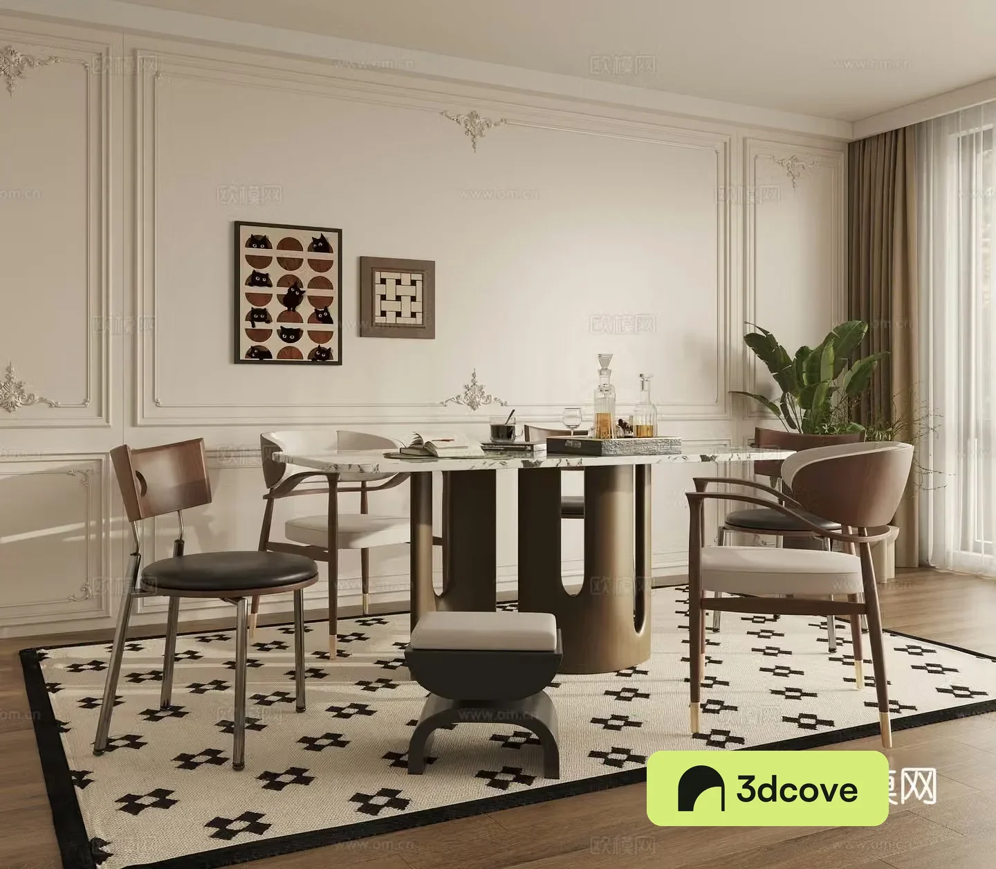 French retro restaurant medieval restaurant dining table and chairs ornaments