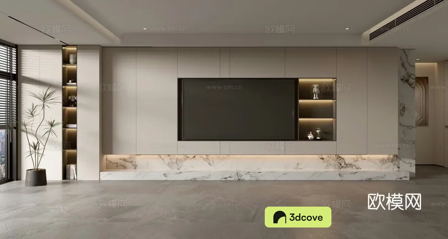 Modern minimalist TV background wall full of TV cabinet