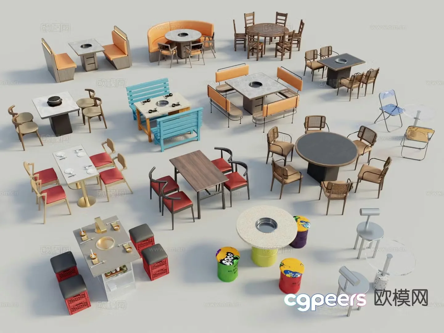 Modern dining table and chairs hot pot table and chairs 3d model